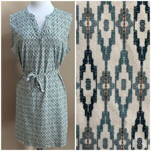 Eddie Bauer Dress Women's XL V-neck Belted Sleeveless Ikat Southwestern Casual